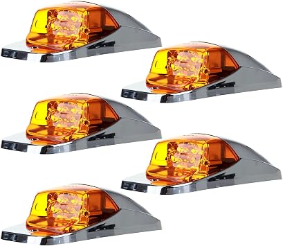 5x Truck Cab Marker Light 17 LED Amber Roof Running Lights w/Chrome | Top Roof Running Lights Truck Trailer Light for Peterbilt for Kenworth forFreightliner for Mack Trailer Trucks Waterproof