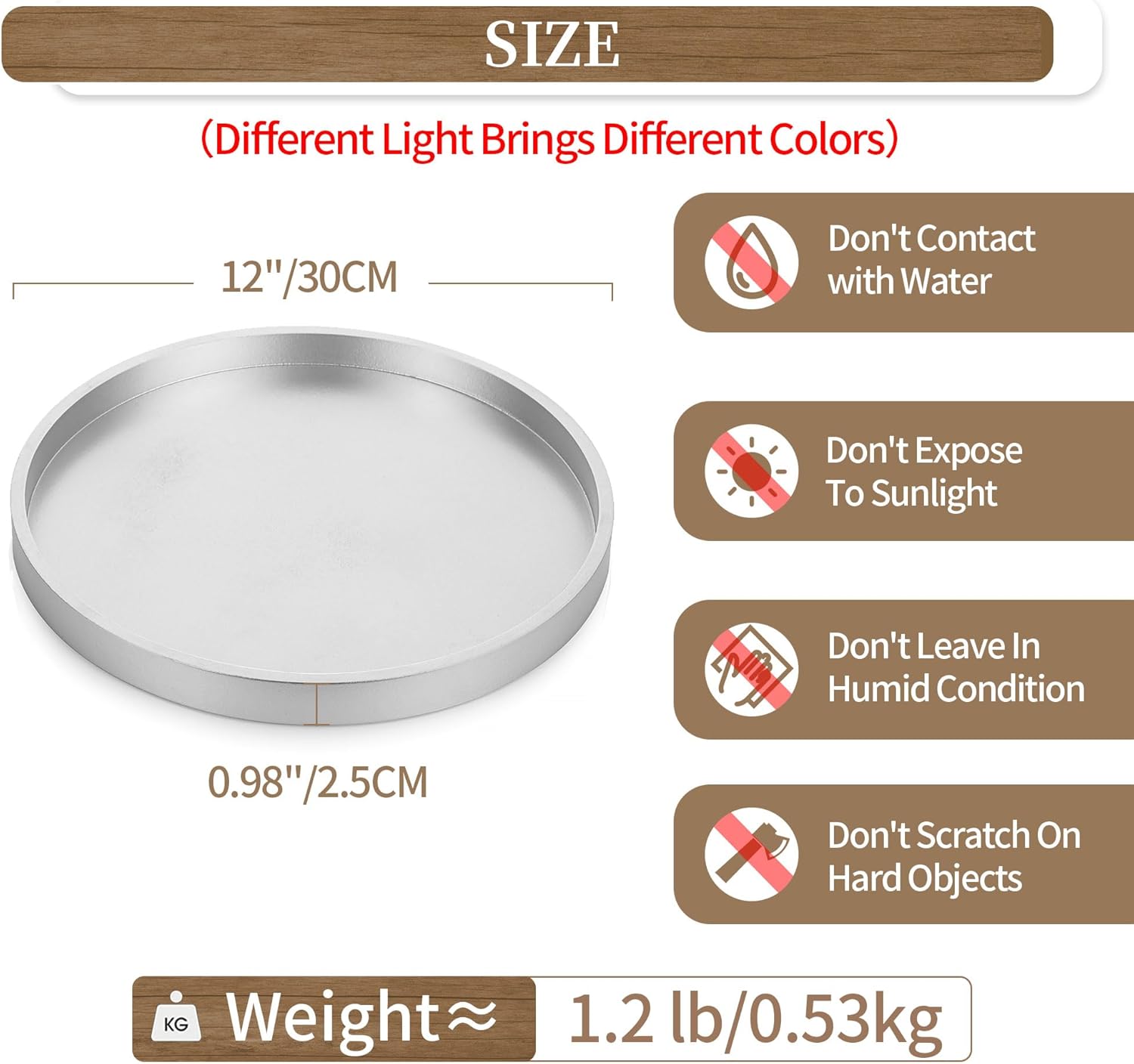 Hanobe Decorative Trays for Coffee Table: Silver Round Tray Decor Circle Farmhouse Table Centerpiece Rustic Candle Holder for Home Decor Ottoman Counter Display Living Room Organizer 12" - Image 5