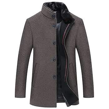 Mens Wool Blend Trench Coat Mid-Length Plush Stand Collar