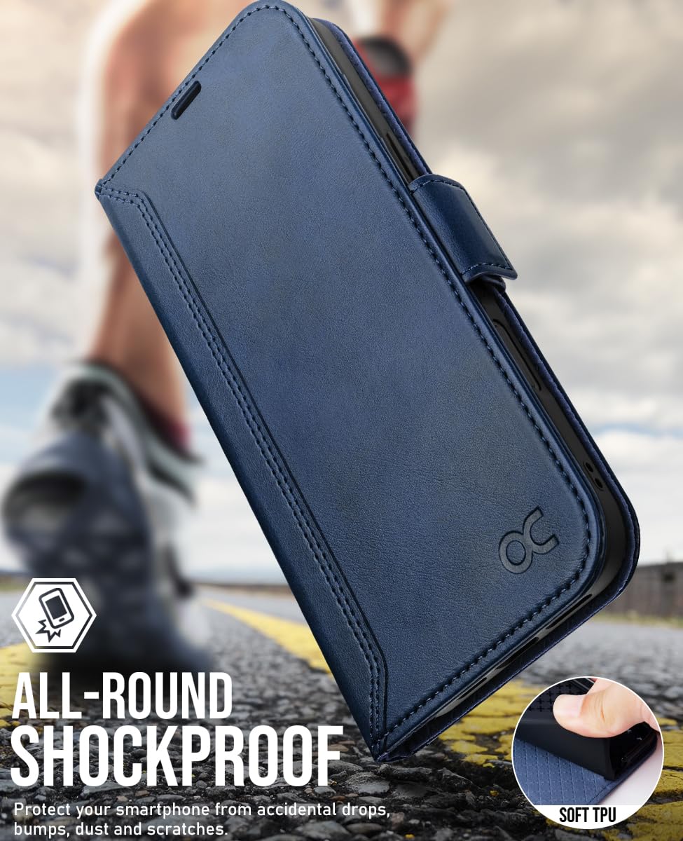 OCASE Custodia IPhone 16 Plus Portafoglio Con Blocco RFID | Pelle PU E TPU Antiurto Nero