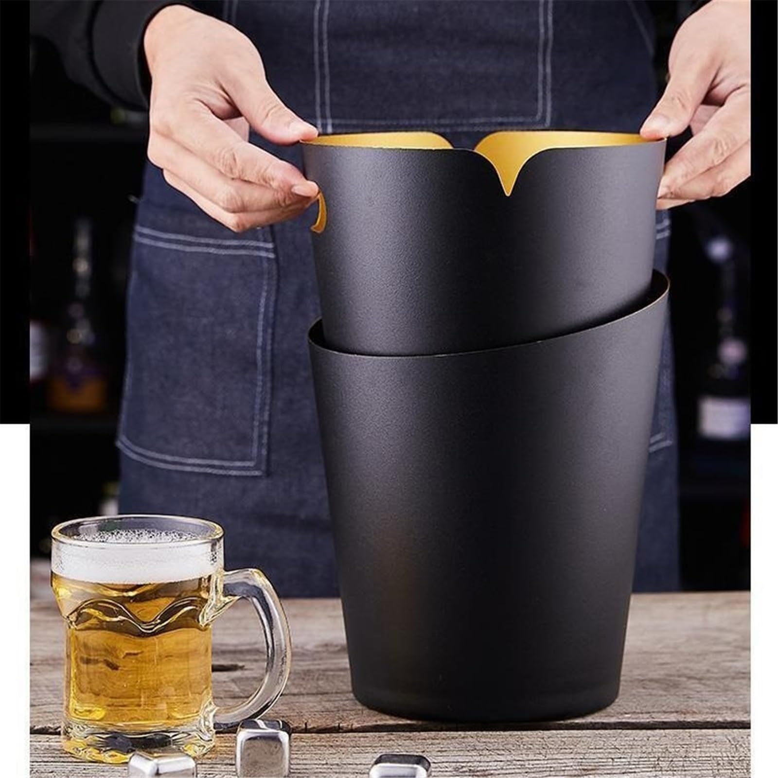 Contenedor Cubo de Hielo Grueso Acero Inoxidable con asa, Botella Vino for Barra casera Fiesta