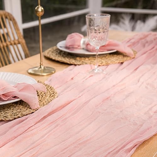 Miniatura 2 de Camino de mesa de gasa de 10 pies, 35 x 120 pulgadas, camino de mesa de gasa arrugada hecho de 100% poliéster, ideal para fiestas de cumpleaños,
