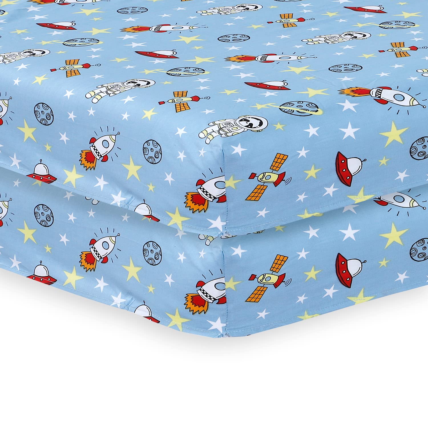 Indus Textiles2 Pack Cot Bed Fitted Sheets Easy Care Soft and Dureable, Space Blue - 70 x 140 cm