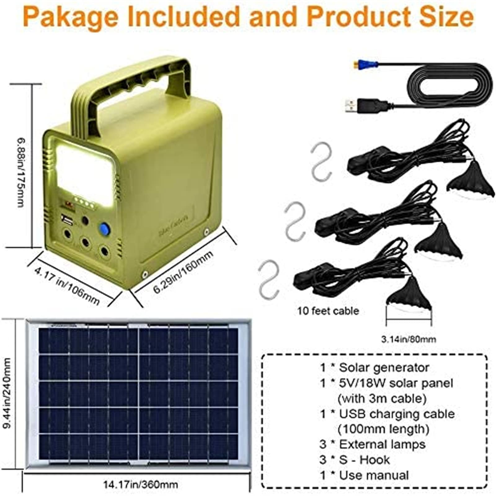Estación de energía portátil de 84 Wh, generador solar con 3 bombillas LED, puertos USB duales para acampar al aire libre