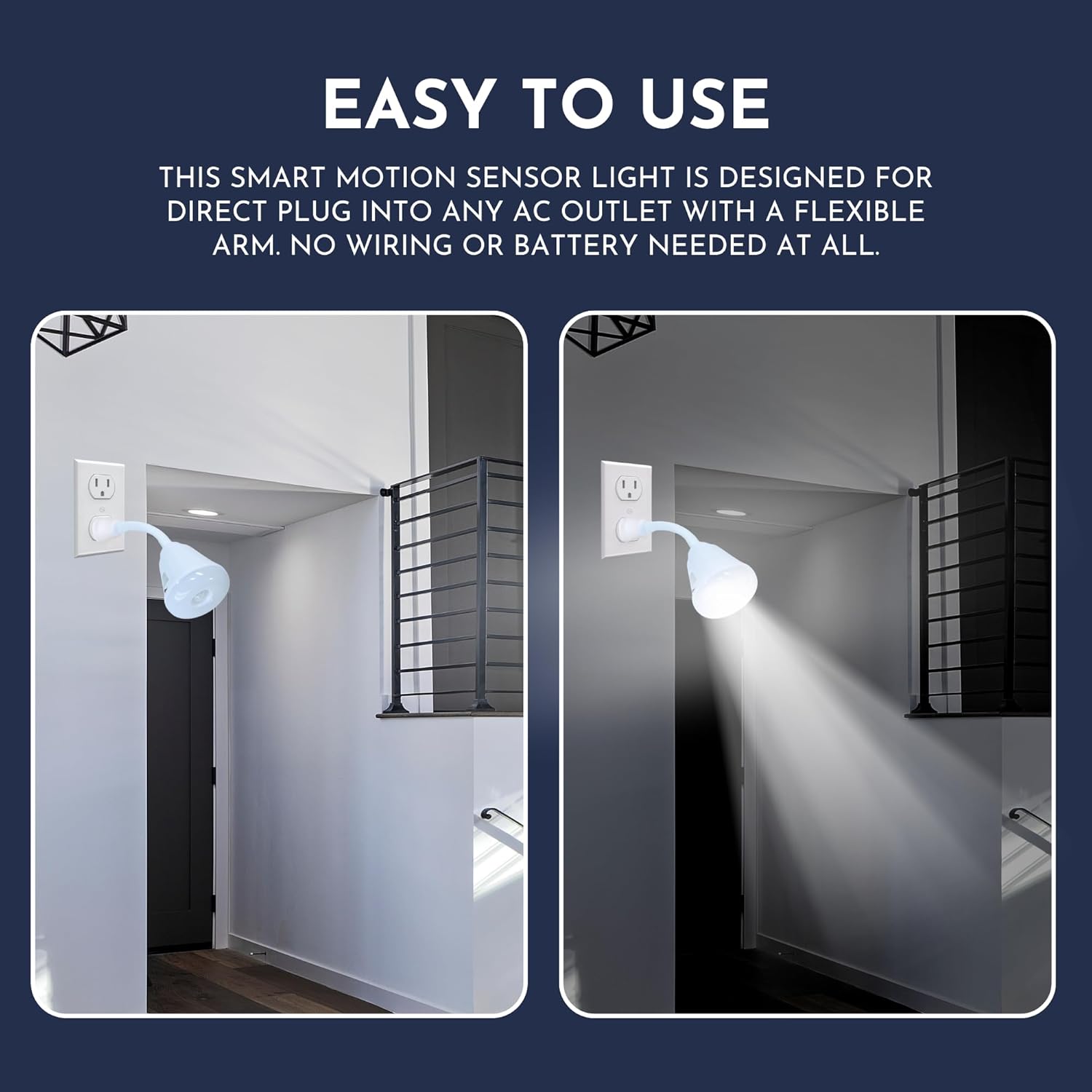 Bright Night Light LED Motion and Light Sensor AC Outlet Plug-in Flexible Neck Rotatable PIR Automatic Lamp Dusk to Dawn (6 Watts)