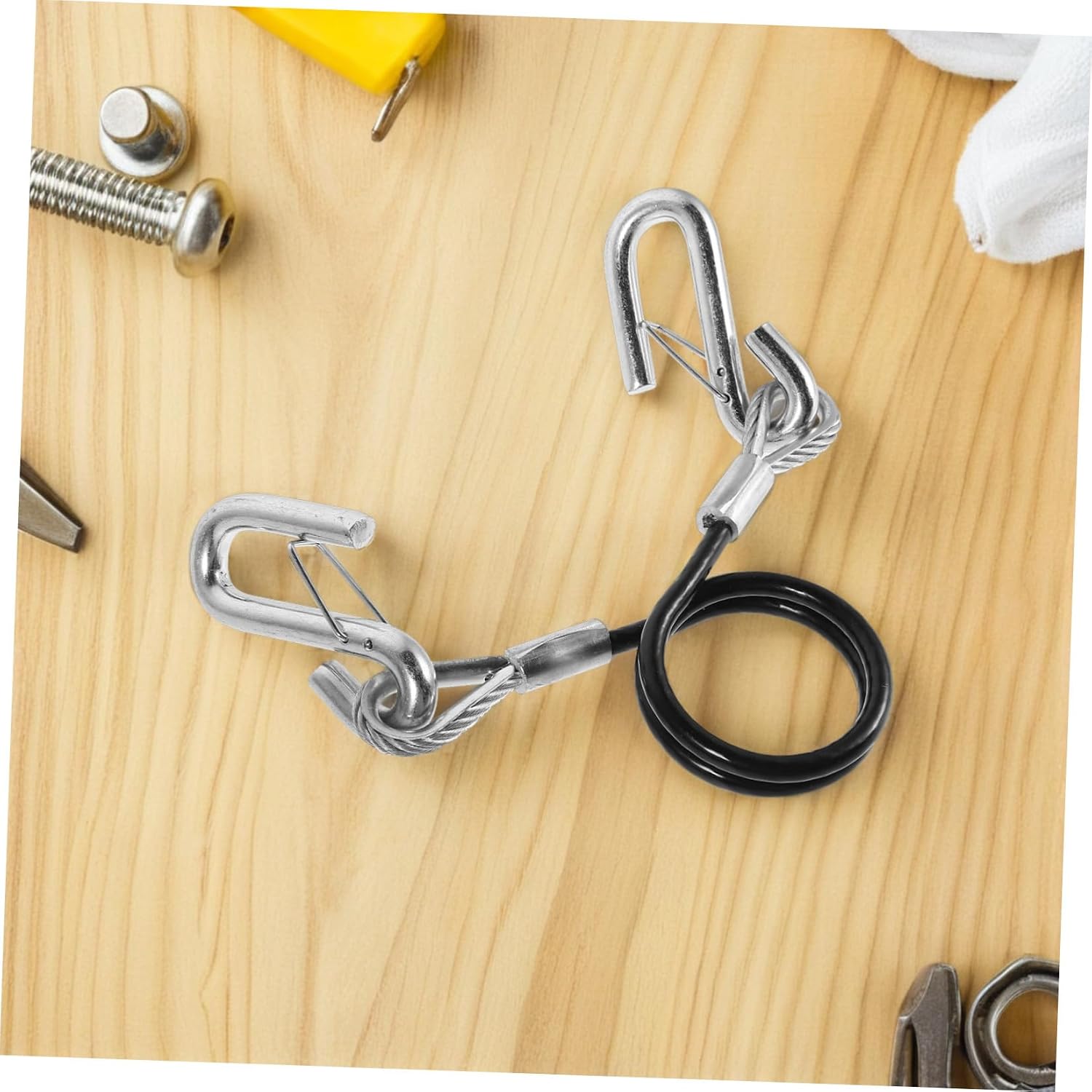 2pcs Trailer Safety Cables with Hooks – 27.6" Spring Steel Wire Tow Rope, 3500lb Breakaway Cable for Rv and Trailer Hitch Security