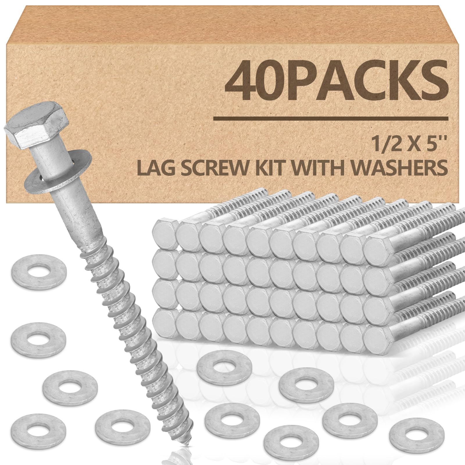 Galvanized Lag Screws - 40 Pack 1/2'' x 4'' -10