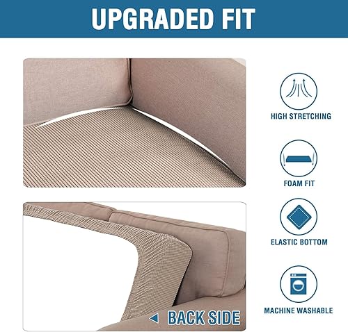 Miniatura 6 de H.VERSAILTEX Fundas de cojín de asiento individuales superelásticas para sofá, juegos de fundas de cojín de sofá, tela de sarga gruesa con textura
