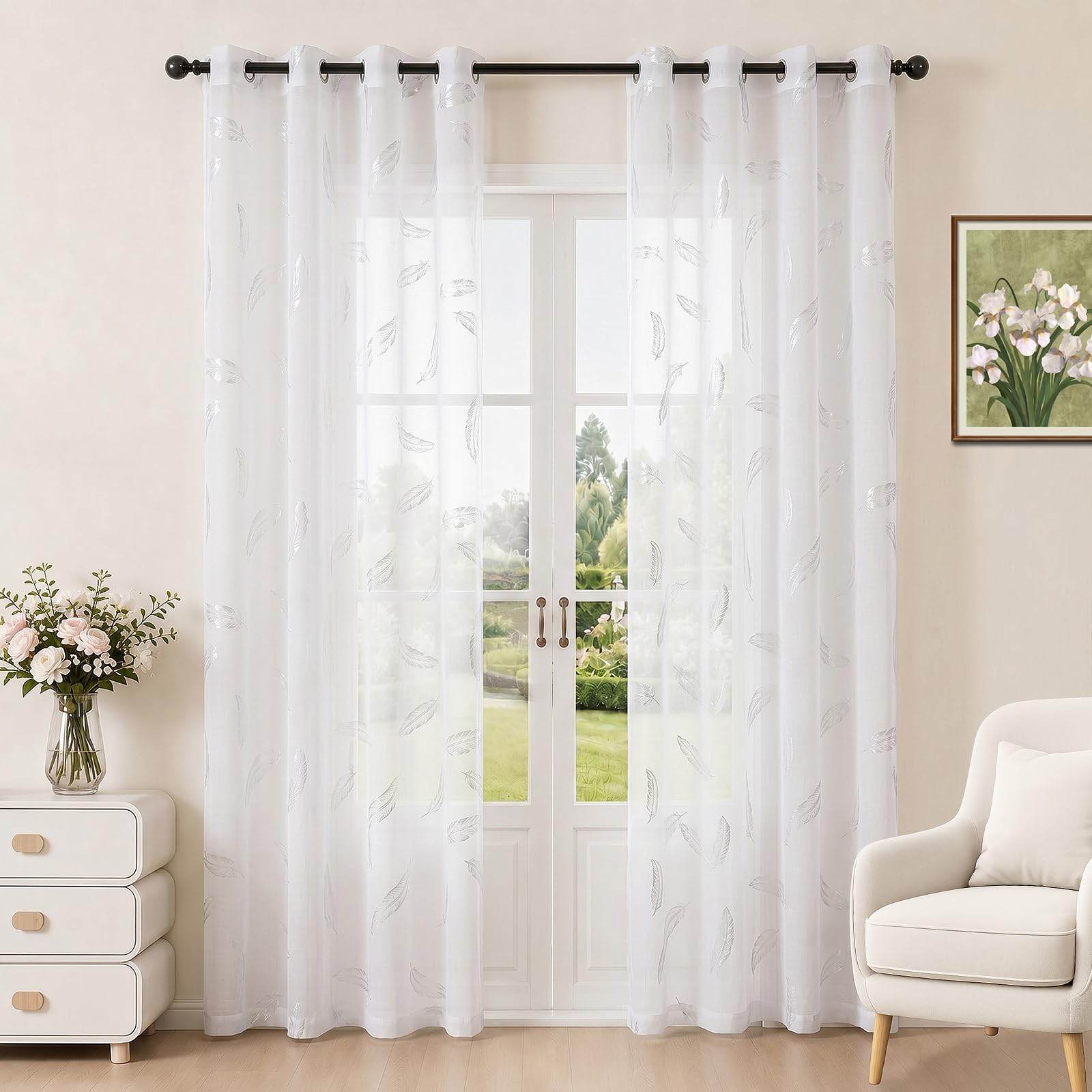 Cortinas salon modernas blancas de voile semitransparente 140x245 cm juego de 2