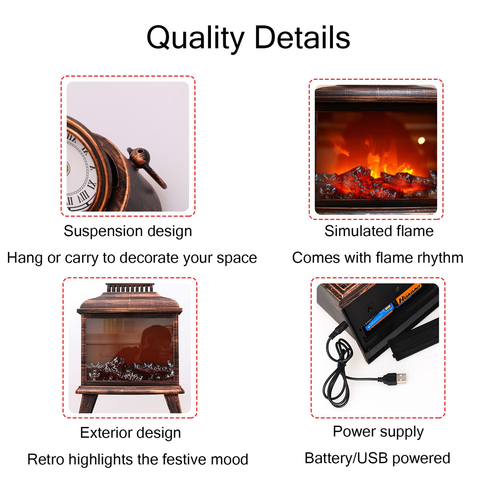 Amazon.com: SiMbae Electric Fireplace Lantern with Flame Effect Ice Fireplace Without Heating LED Fireplace Lamp USB and Battery-Powered Christmas Decoration Chimney,B : Home & Kitchen