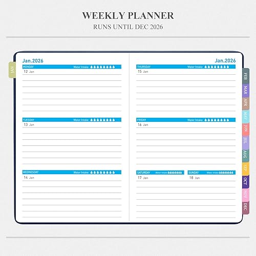 Vista 20 de Tiankool Agenda 2026, enero 2026 - diciembre 2026, agenda semanal y mensual con calcomanías, cierre elástico, bolsillo interior, esquina redonda