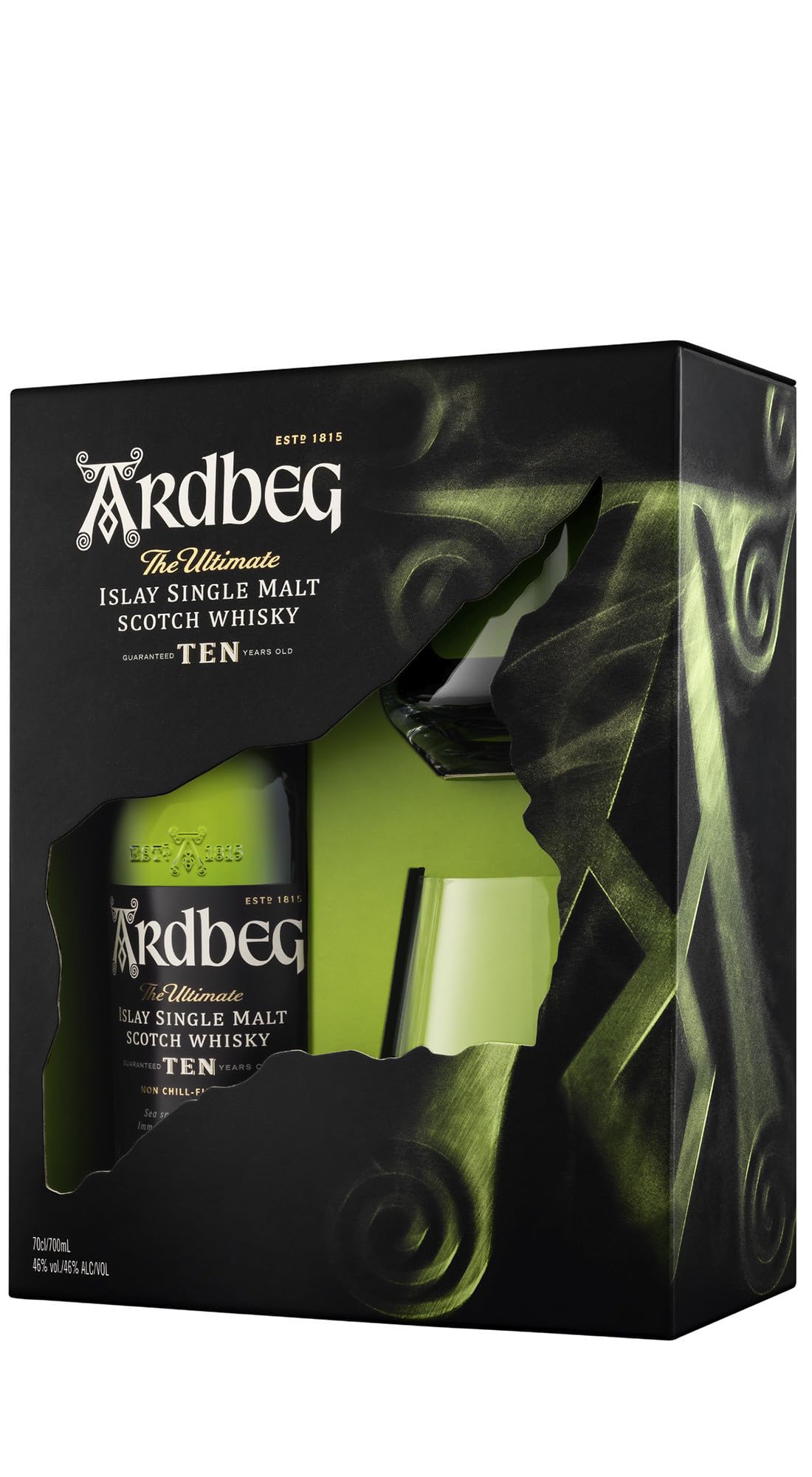 Ardebg 10 yo Single Malt con Con Due Bicchieri Confezione Regalo, 700ml
