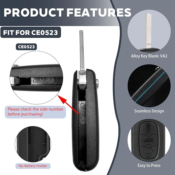 3 Boutons Coque Clé CE0523 Compatible avec P-eugeot Partner Expert C-itroen Jumpy Berlingo Toyota ProAce Fiat Scudo Télécommande Cle Boîtier Cle de Remplacement de Coque Clef Voiture avec Porte-clés - 4