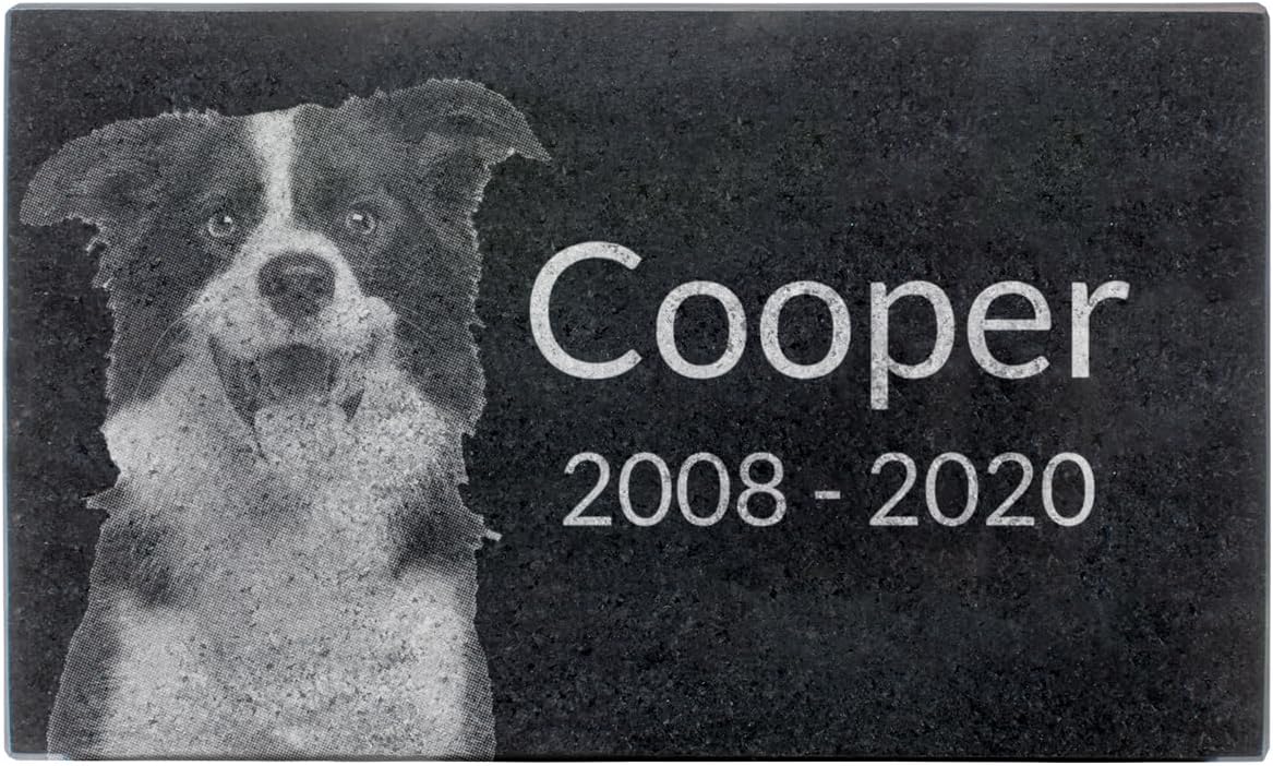 Black Granite Memorial Headstone for Lost Loved Ones, Dogs, Cats, and Family Pets. " Great for Your Garden, Tree Dedication, or in a Cemetery. Includes your personal photo and text. (10 x 6 x 2")