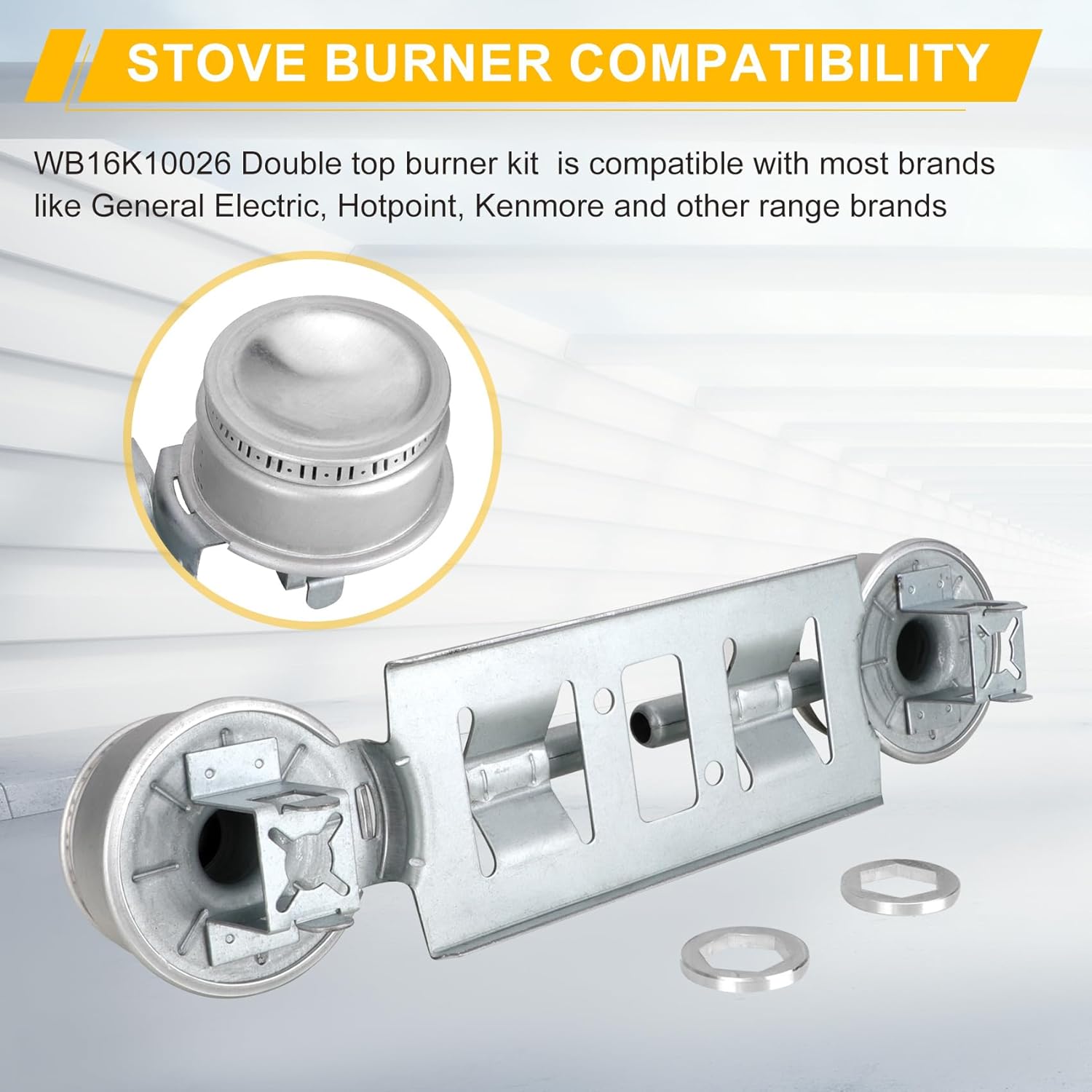 Coperchio Piano Cottura Hotpoint Kit Bruciatore Doppio Piano Per Stufa A Gas - Compatibile Con GE, Kenmore, Hotpoint, Modello WB16K10026 Bruciatore Per Kenmore GE - Foto 8