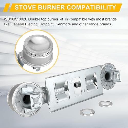 Miniatura 5 de Kit de quemador doble WB16K10026 Gama de gas de reemplazo de montaje de doble quemador compatible con quemador de estufa de gas Hotpoin General