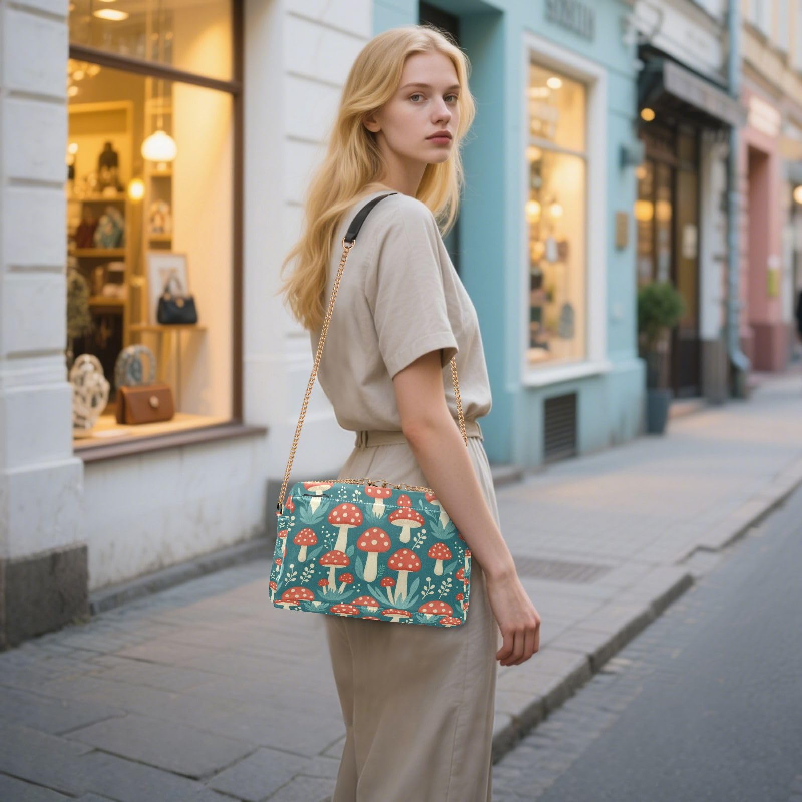 FRODOTGV Damska torba crossbody o pojemności 2,5 l | Trwałe etui na karty ze skóry PU i wewnętrzna kieszeń lekka plaża zajęcia na świeżym powietrzu grzyb cętkowany