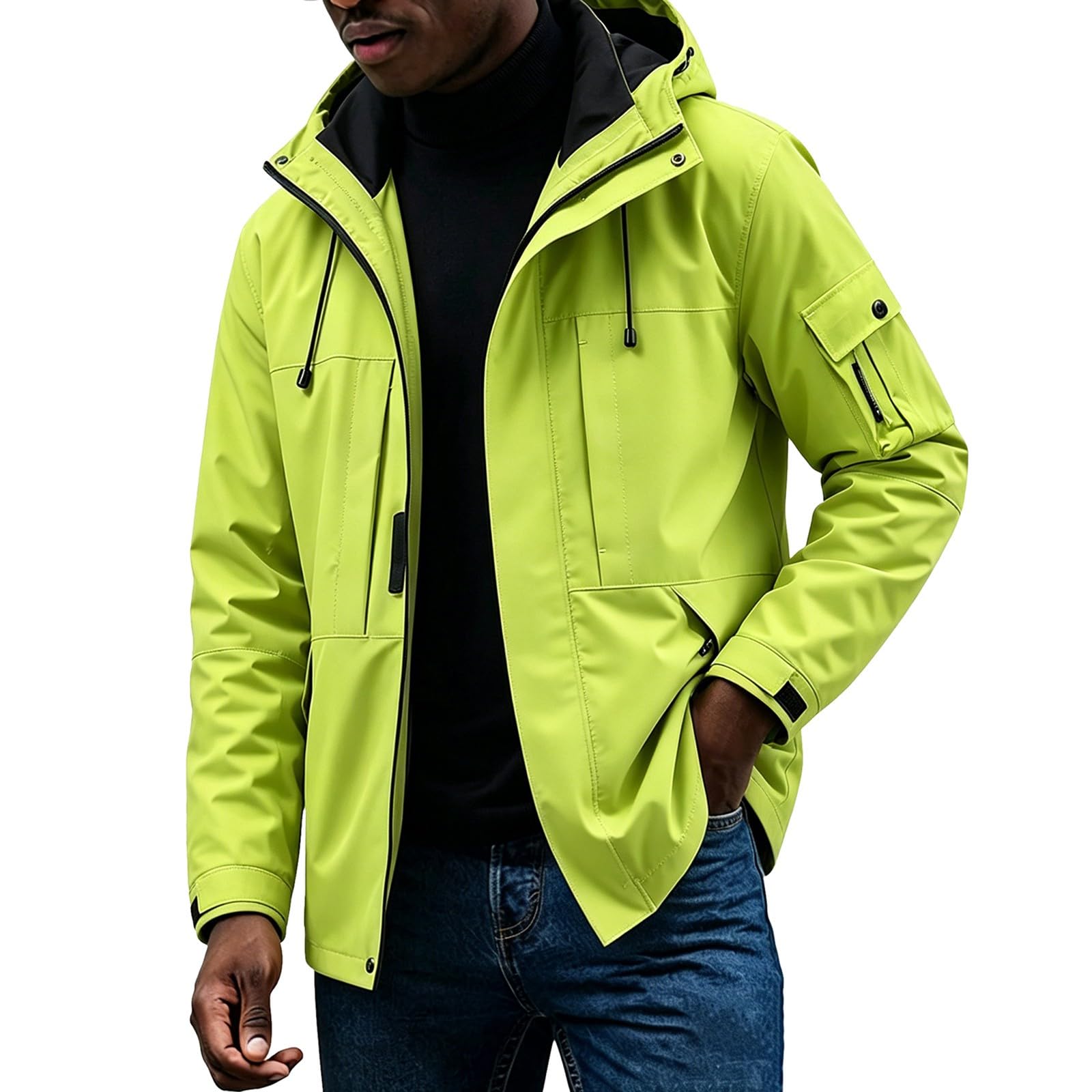 Chubasquero para hombre, resistente al agua, transpirable, chaqueta softshell para hombre, ligera, resistente al viento, chaqueta funcional con capucha, chaqueta de entretiempo, chaqueta de lluvia