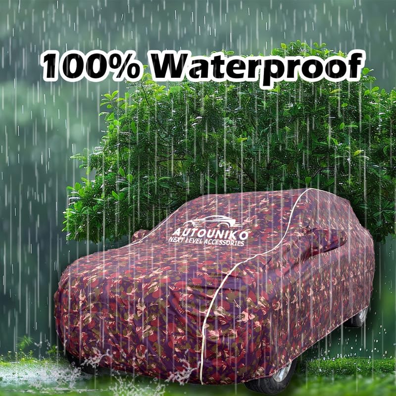 Image of Waterproof Car Body Cover Compatible with Jeep Compass with Mirror and Antena Pocket and Soft Cotton Lining (Fully Bottom Elastic Triple Stitched) (RED Army)