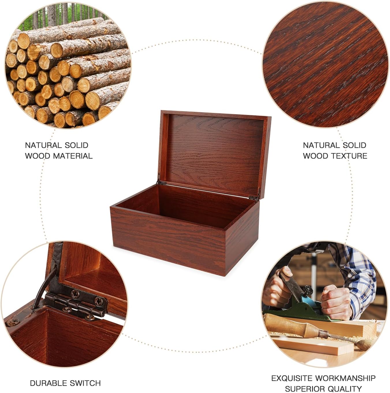 WANLIAN Large Modern Oak Wooden Keepsake Box with Hinged Lid - Wood Gift Box for Men, Wood Storage Box for Mementos, Collectibles & Trading Cards - 13*8.7*5.9 inch (Oak)