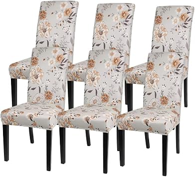 SearchI Printed Dining Room Chair Covers Set of 6, Stretch Kitchen Chair Covers Washable Parsons Chair Slipcover Removable Dining Chair Protectors for Hotel,CeremonyBrown Floral