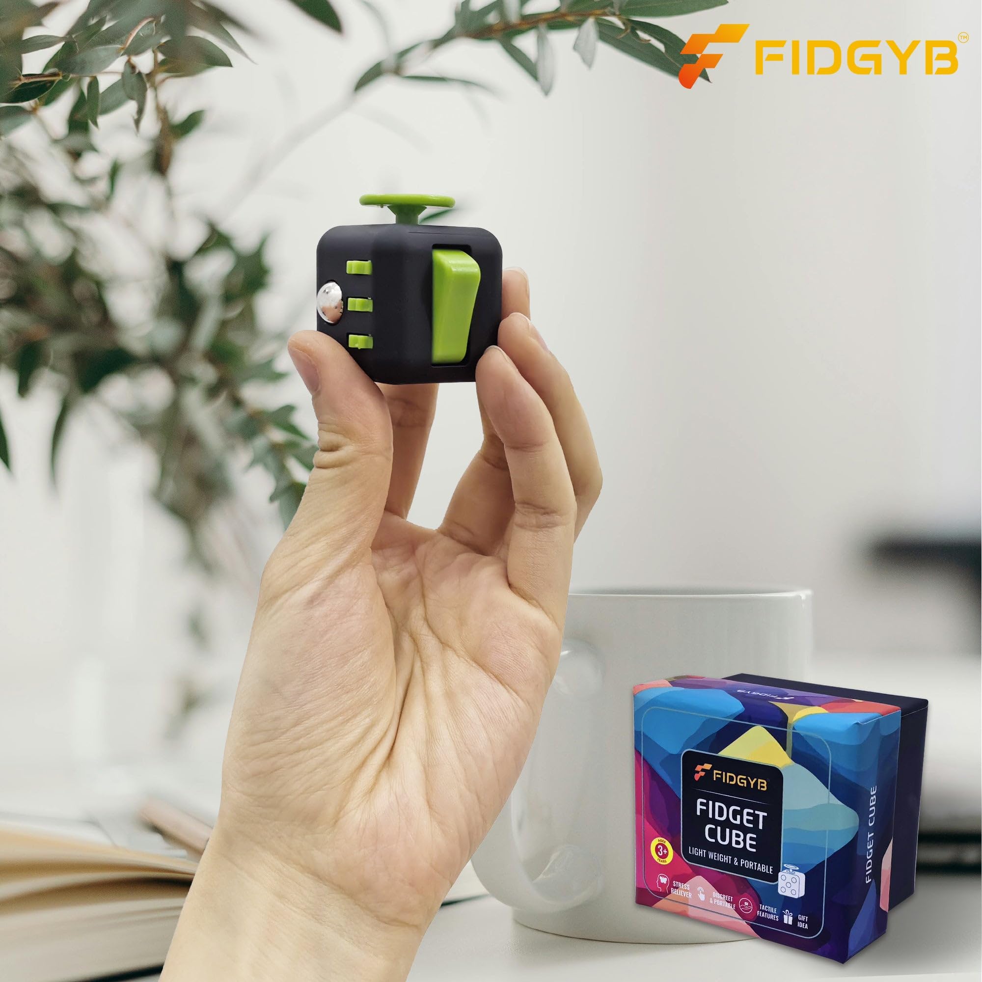 Fidget Cube kostka antystresowa dla dorosłych i dzieci, gładka, cicha zabawka sensoryczna w przypadku lęku, koncentracji i ADHD [czarna i zielona]