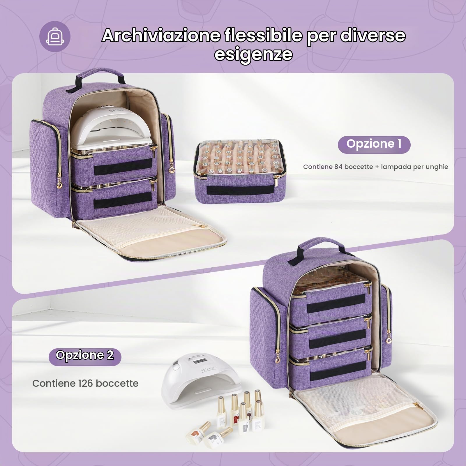 Hautton Organizzatore Smalti Che Contiene 126 Bottiglie, Borsa Di Stoccaggio Extra Large Con 3 Cassetti Per Forniture Lampada Smalto, Custodia Da Viaggio Professionale E Resistente Per Manicure-Viola