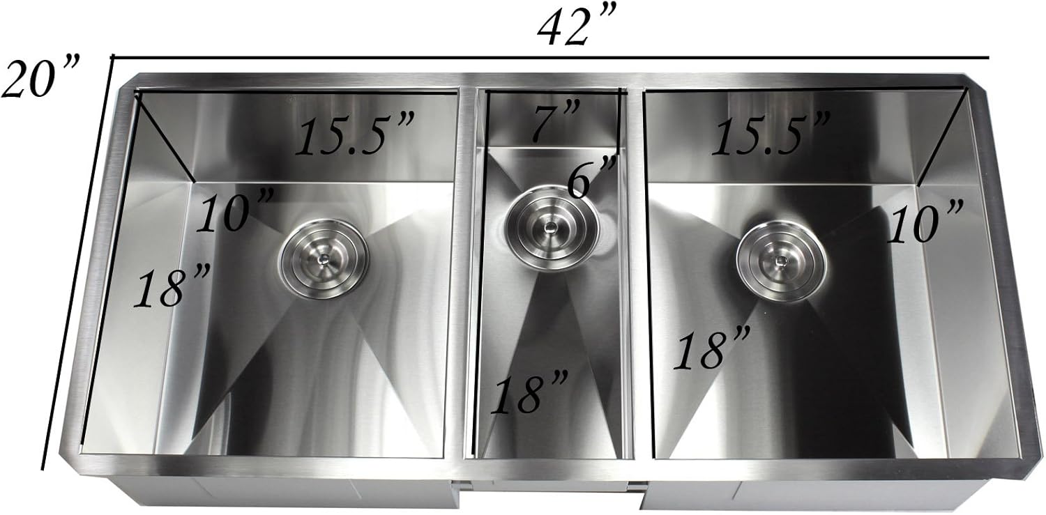Get Cheap Price Kingsman 42 inch Zero Radius Design 16 Gauge Undermount Triple Bowl Stainless Steel Kitchen Sink Premium Package KKR-F4220 Black Friday - 70% OFF Kingsman 42 inch Zero Radius Design 16 Gauge Undermount Triple Bowl Stainless Steel Kitchen Sink Premium Package KKR-F4220