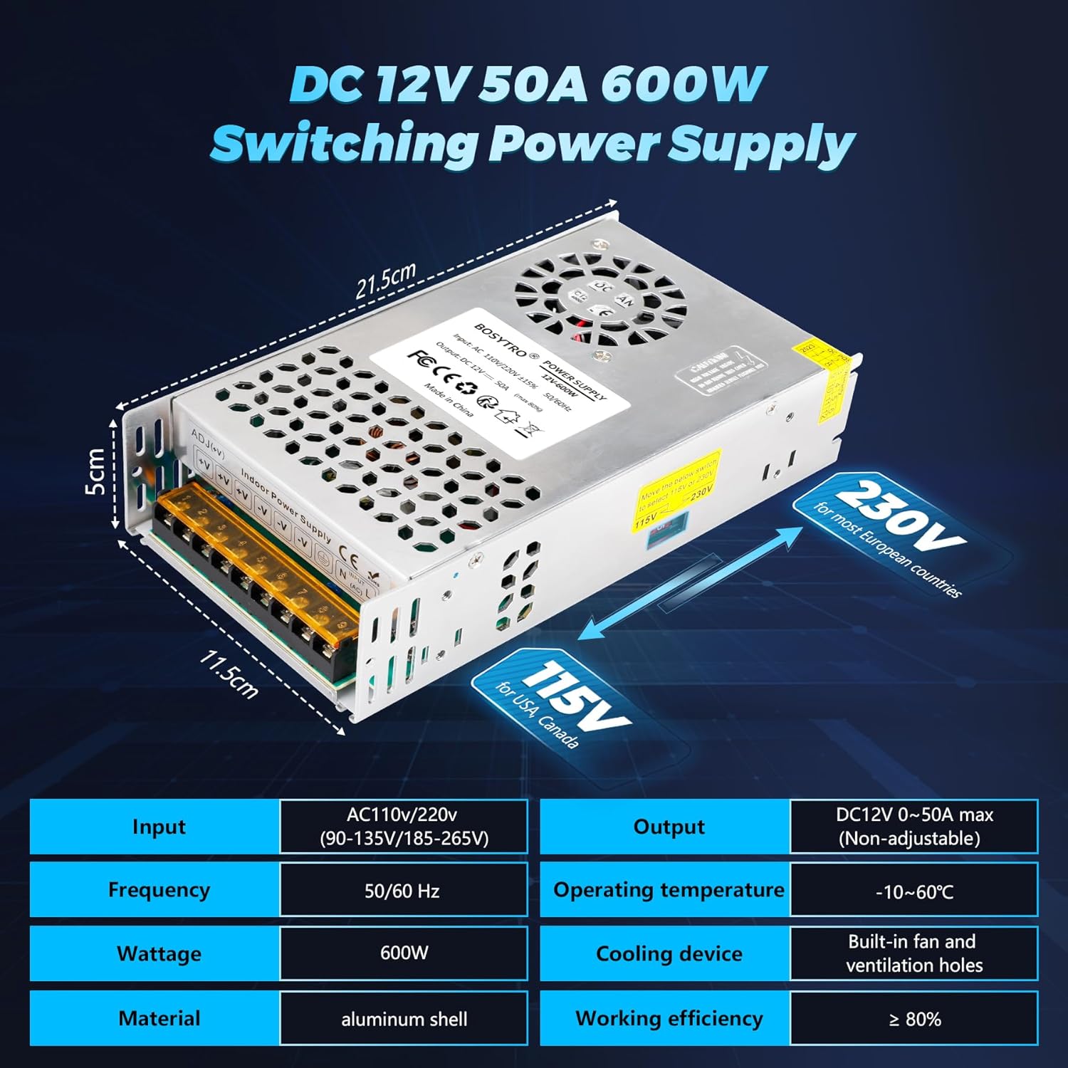 Dimensions and Specifications of the Power Supply