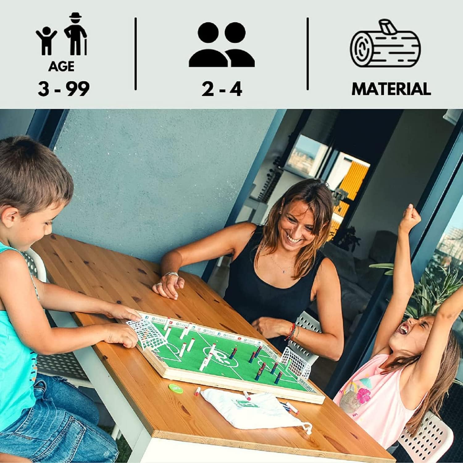 PLAKKS | Juego de Mesa de Fútbol | De 3 a 99 Años | 2 a 4 Jugadores | para Niños y Adultos | Juego de Madera | Juego de Habilidad | para Toda la Familia | Futbolín de Mesa