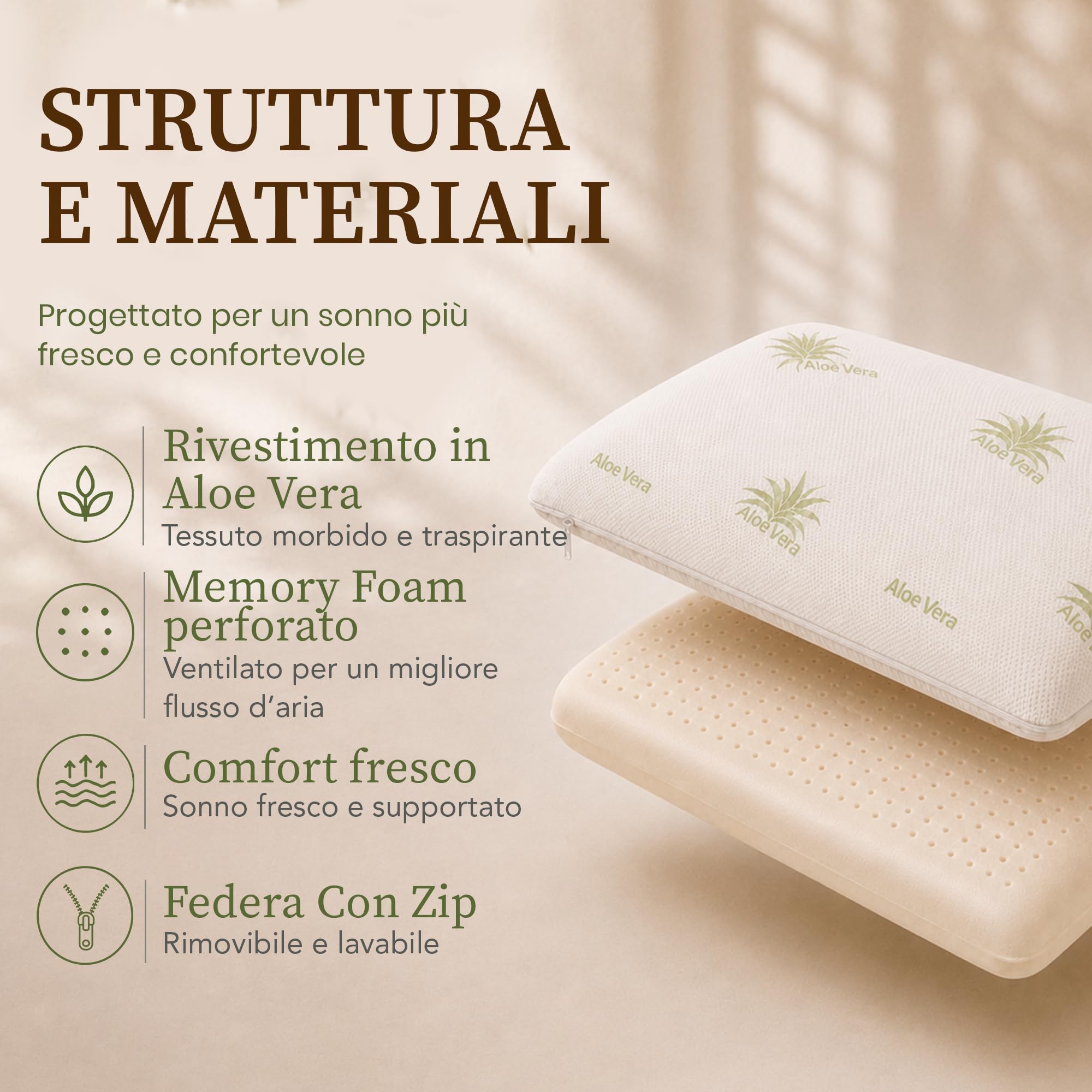 DREAM Cuscino Memory Foam Cervicale Saponetta AIR in Aloe Vera 12 cm - Cuscino per Dormire Traspirante Certificato Dispositivo Medico - Guanciale letto Made in Italy con Federa Lavabile Antibatterica