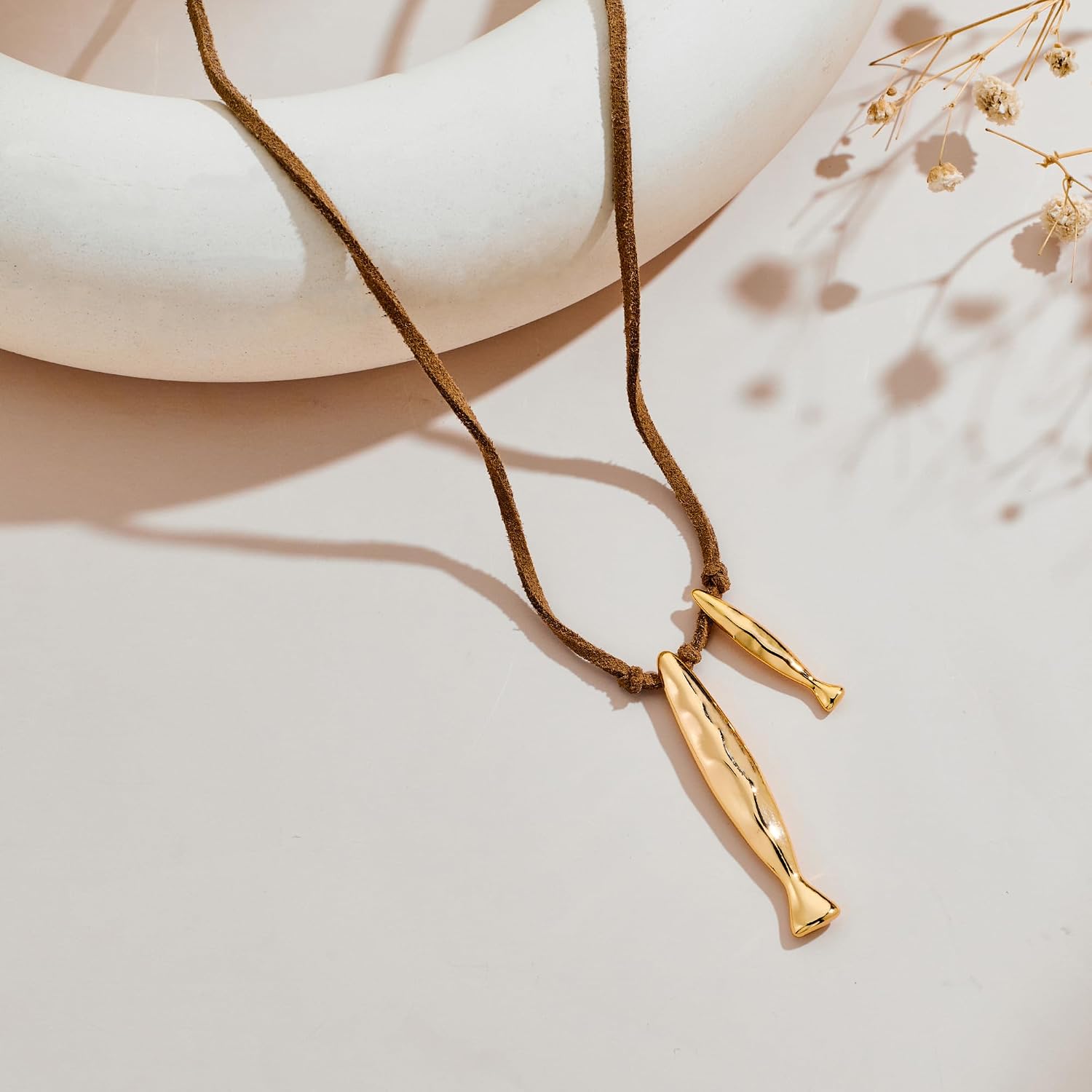 Boho Gold Fish Necklaces for Women Beach Bohemian Black Brown Cord Fish Necklace Ocean Waterproof Jewelry
