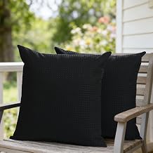 DFXSZ Outdoor Pillow Covers 18X18 Inch Set of 2 Black Waffle Textured Polyester Pillow Covers Spring Summer Outdoor Waterproof Decor for Patio Furniture Garden 025D18