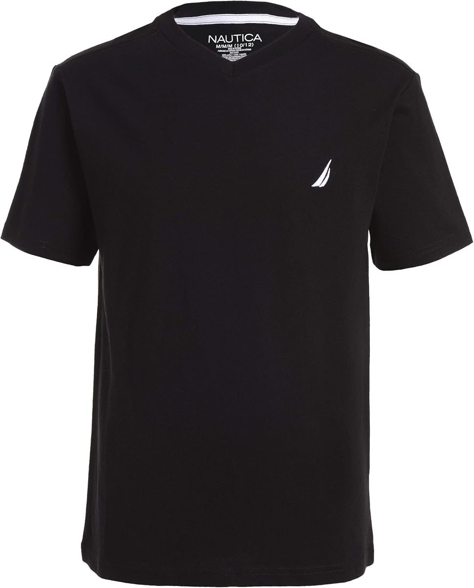 Boys' Short Sleeve Solid V-Neck T-Shirt, Soft, Comfortable, Relaxed Fit