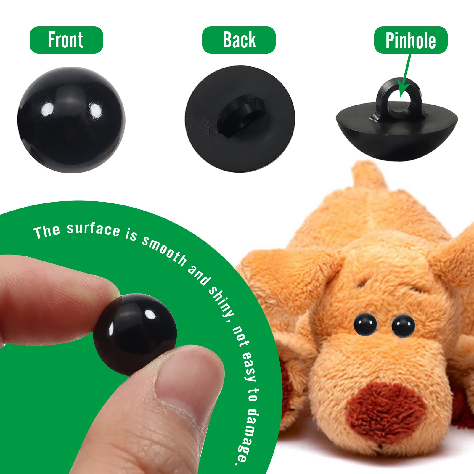 100 Stück Sicherheitsaugen Zum Aufnähen | 8, 10, 12, 15 Mm, Schwarz – Für Plüschtiere, DIY & Handarbeit