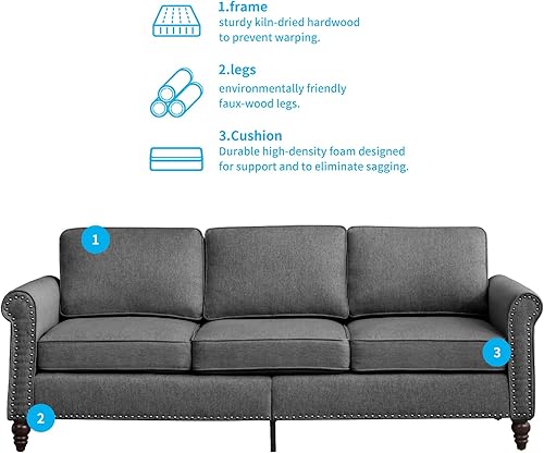 Miniatura 6 de Mjkone - Juego de sofá de 3 piezas para sala de estar, sofá seccional moderno y sofá cama con forma de calabaza, patas de madera, tela de lino