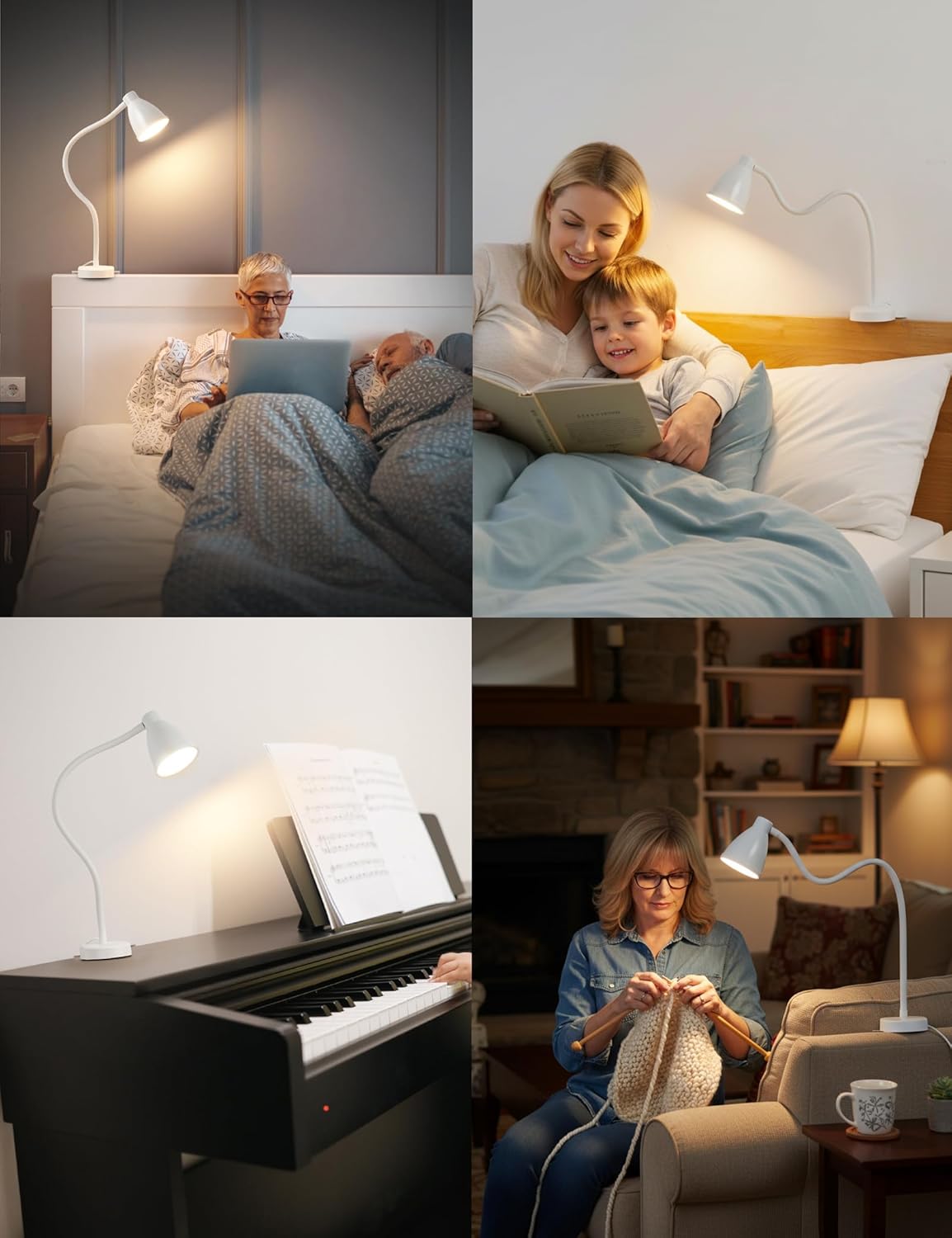 BOHON No Install Bedside Reading Light, Clip-Free Wall Mounted Lamp with 5 Colors & 10 Brightness Levels, Flexible Gooseneck, 30 Min Auto-Off Timer, Bed Lights for Headboard, Bedroom, Dorm (White)
