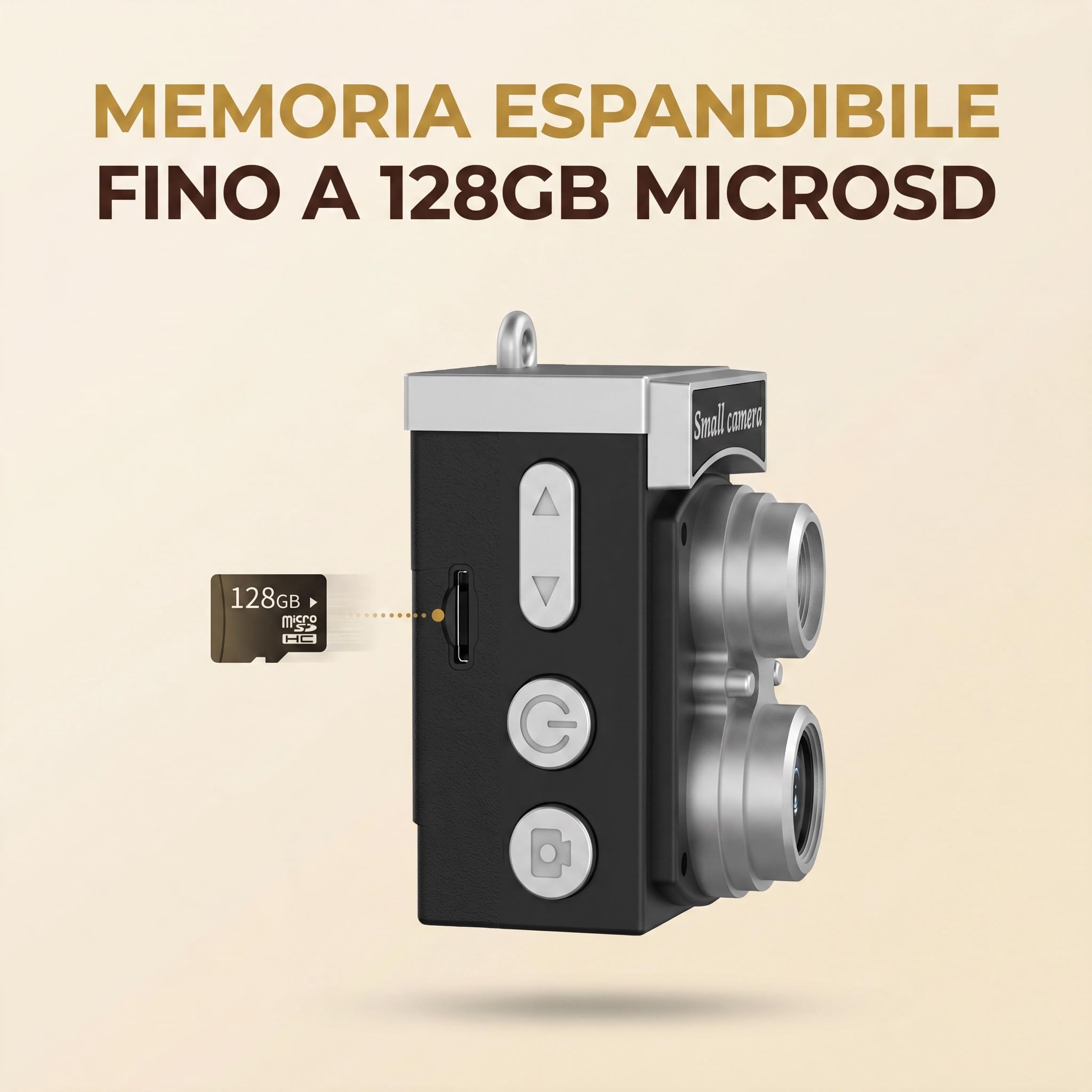 Mini Camera Digitale Retrò, Foto 8MP e Video Full HD 1080P, Grandangolo 120°, Filtri Creativi, Supporto Scheda MicroSD fino a 128GB, Design Tascabile Vintage