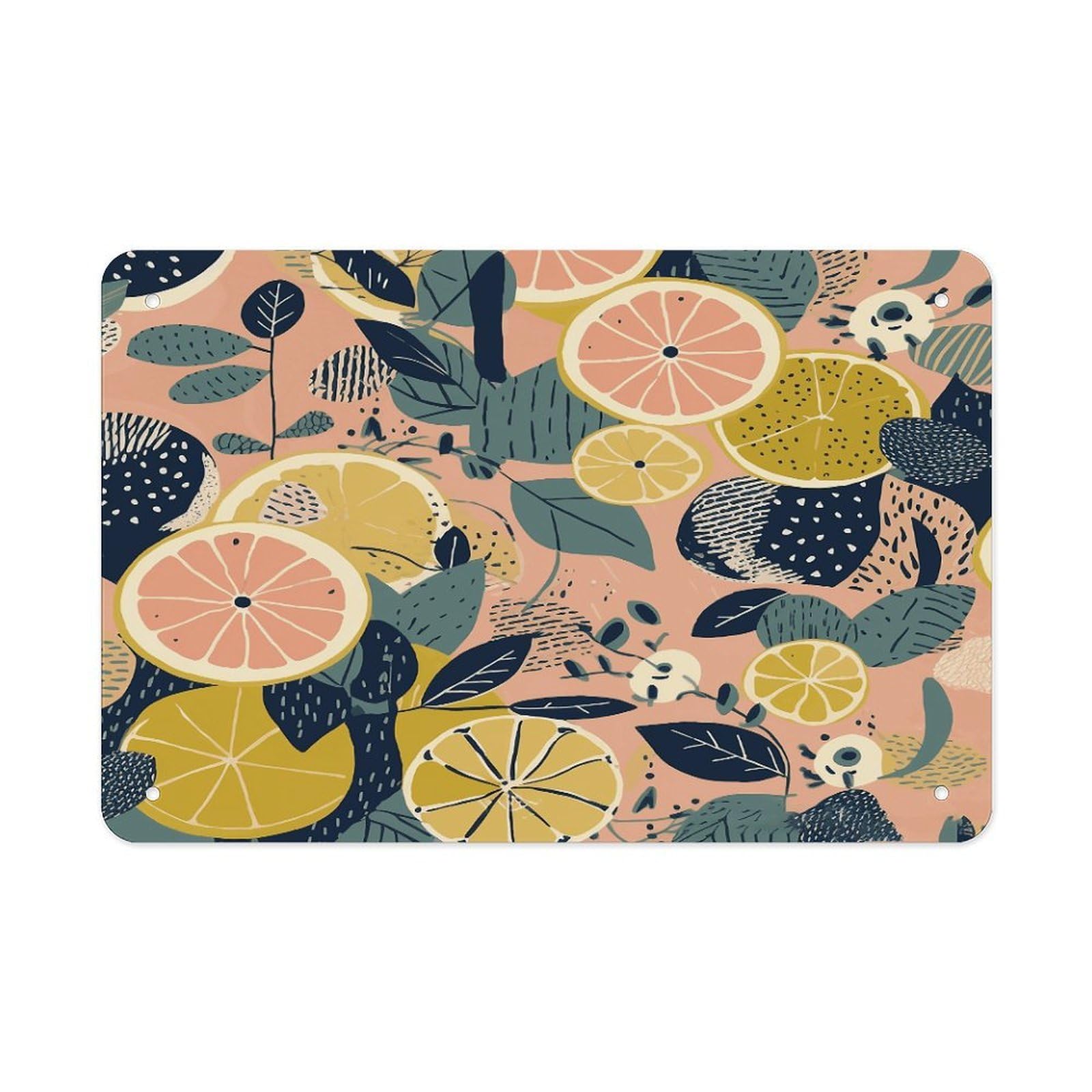 Fekiloot Style Fruit And Leaves Pattern Metal Signs Wall Art Tin Sign