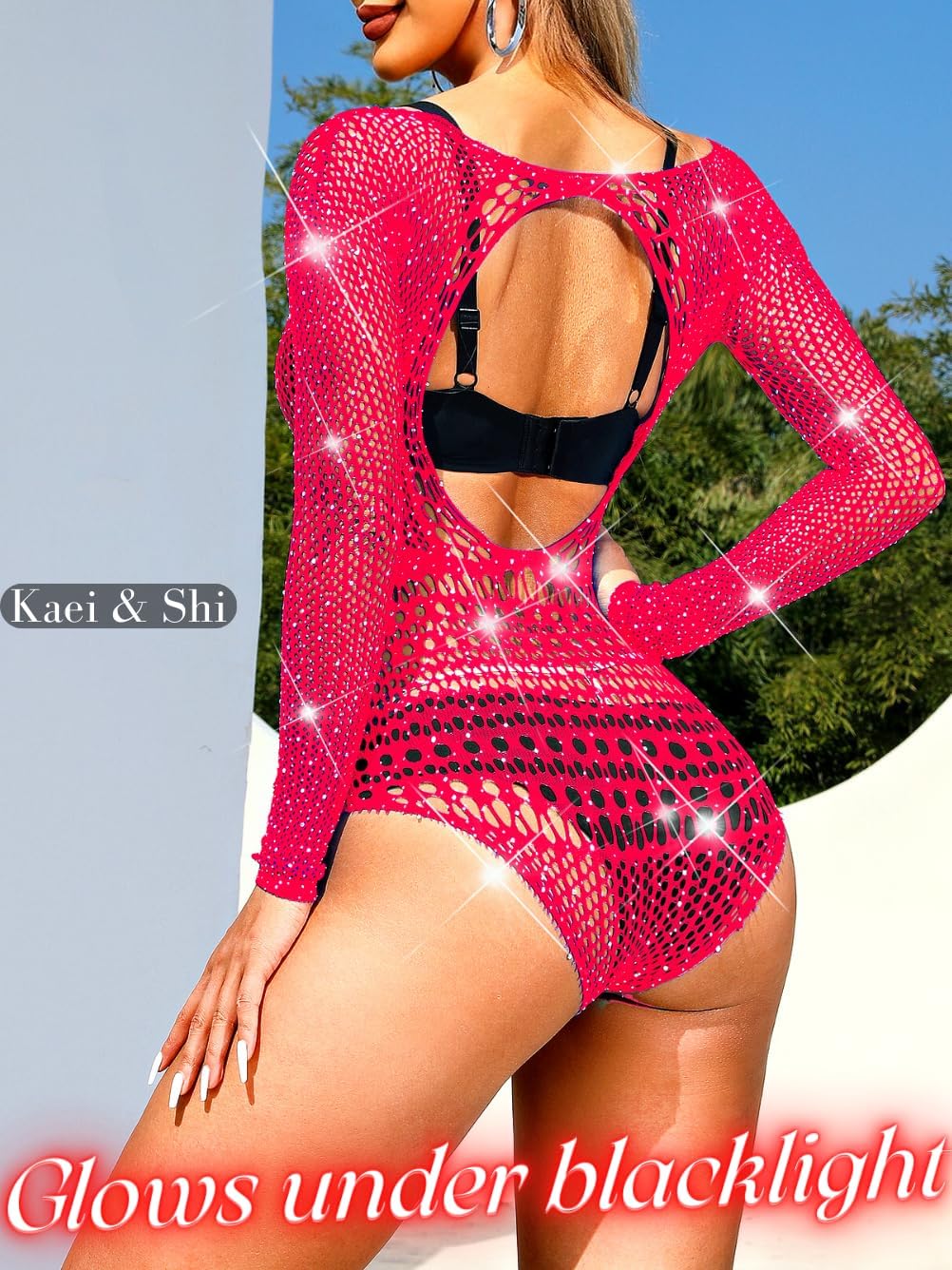 Kaei&Shi Sexy Rave Outfits, Sparkly Lace Mesh Dancewear, One Size Fits All - Image 3