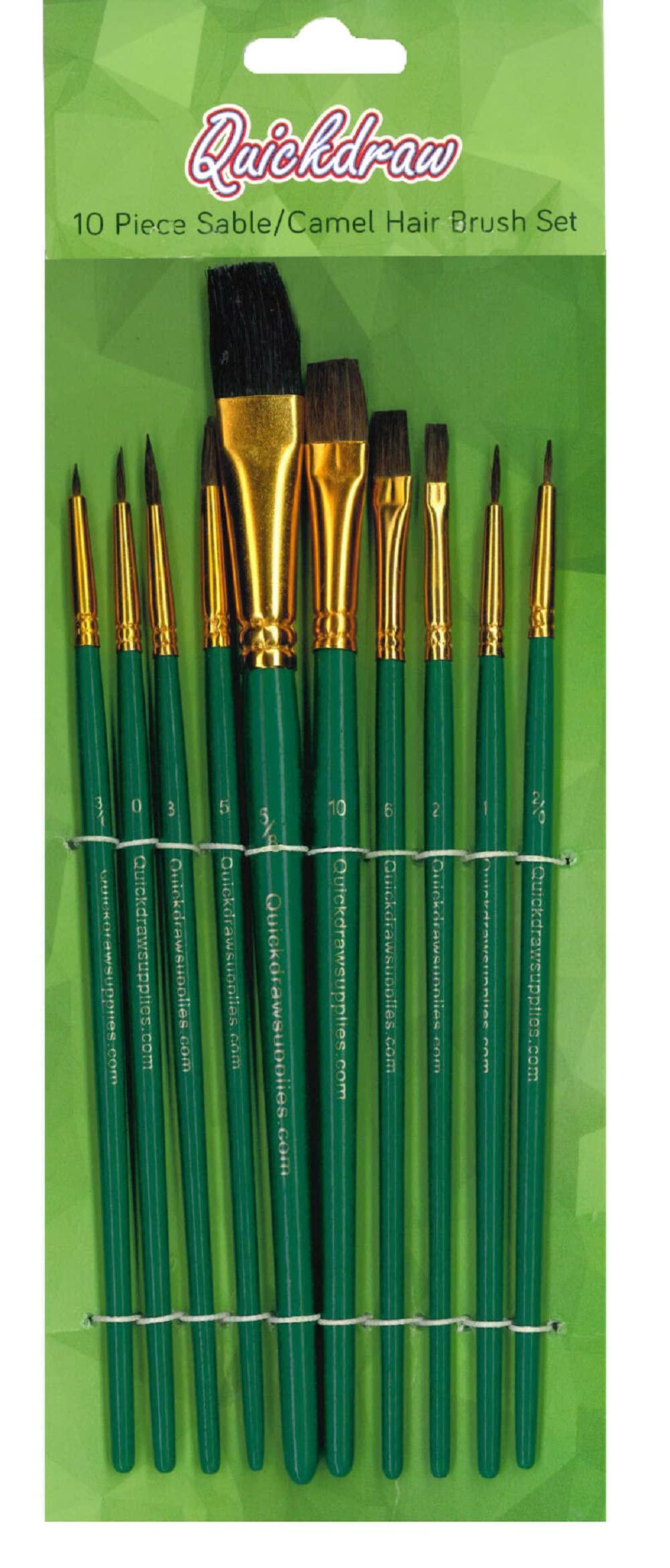 Quickdraw Supplies Gold,White Pro Artist Paint Brush Set 10 Piece Detailing Fine Modelling Painting Supplies Brushes (Camel Hair Brush Set)