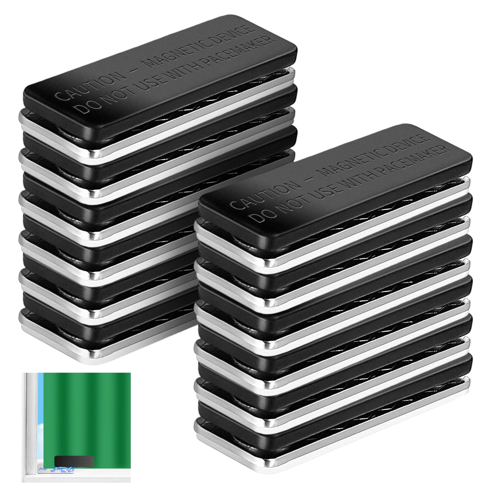 12 Paia Magneti Per Zanzariere E Tende - Chiusura Magnetica Con Adesivo, Nero, Per Tende Oscuranti