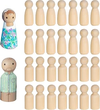30 PCS Wooden Peg Dolls 90mm, Unfinished Wooden People Figures
