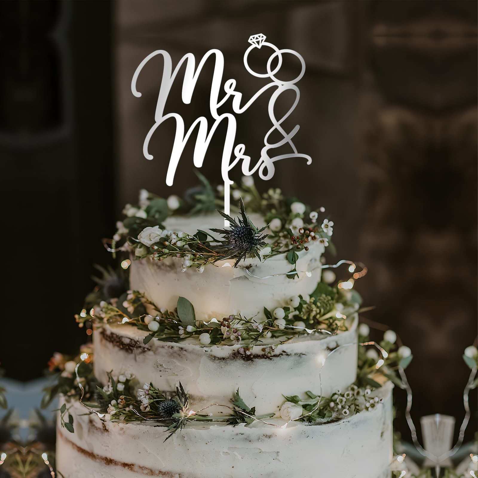 Amscan Mr. & Mrs. Wedding Cake Topper - Silver Script Decor For Anniversary Or Engagement - View #2