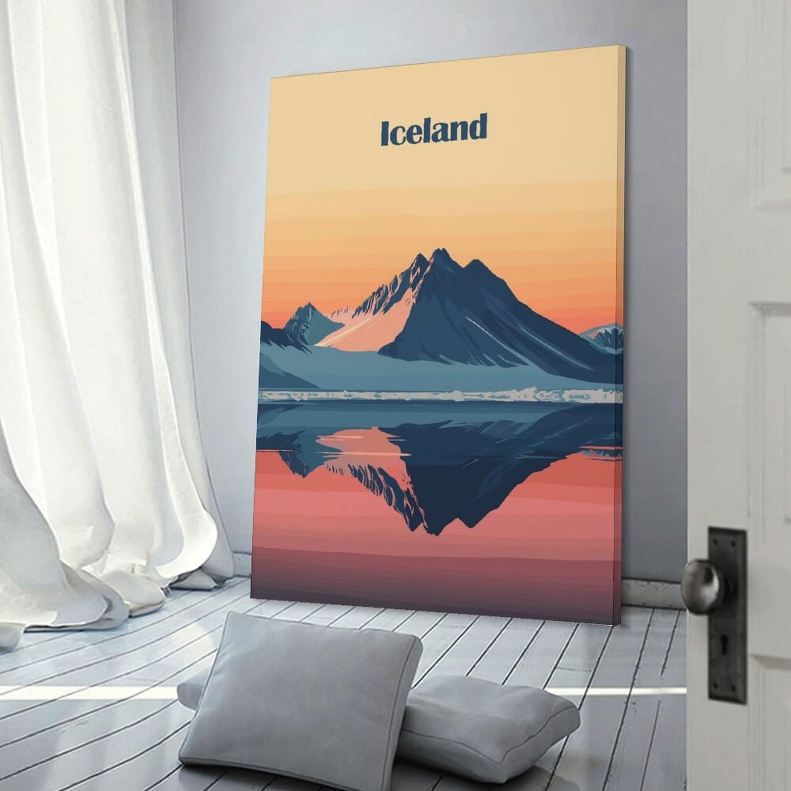 Junmoney Frame-Style-19 Decorative Wall Artwork Iceland Mountain Sunset, 20X30inch(50X75cm), For New Homes, Bedrooms Or Workspaces, Canvas Artwork With Gifting Potential