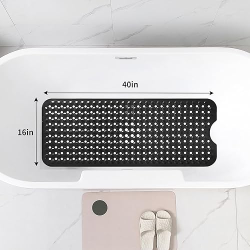 Miniatura 8 de Tapete de baño antideslizante y largo, tapete de ducha, innovadoras ventosas de masaje de burbujas 310, lavable a máquina, 40 x 16 pulgadas, (gris)