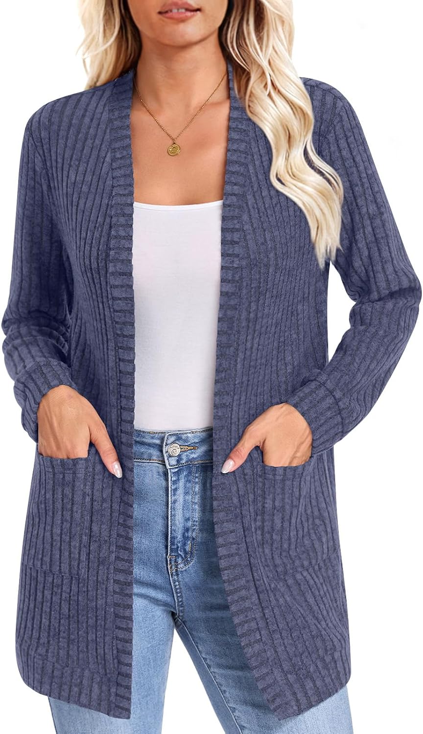 HOTGIFT Women's Cardigan Long Sleeve Open Front 2026 Lightweight Knit Casual Outwear with Pockets (M-3XL)