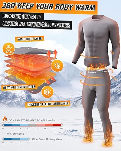 Miniatura 4 de CL convallaria Long Johns Ropa Interior Térmica para Hombres con Forro Polar Suave Capa Base para Clima Frío Conjunto de Regalo Superior e Inferior