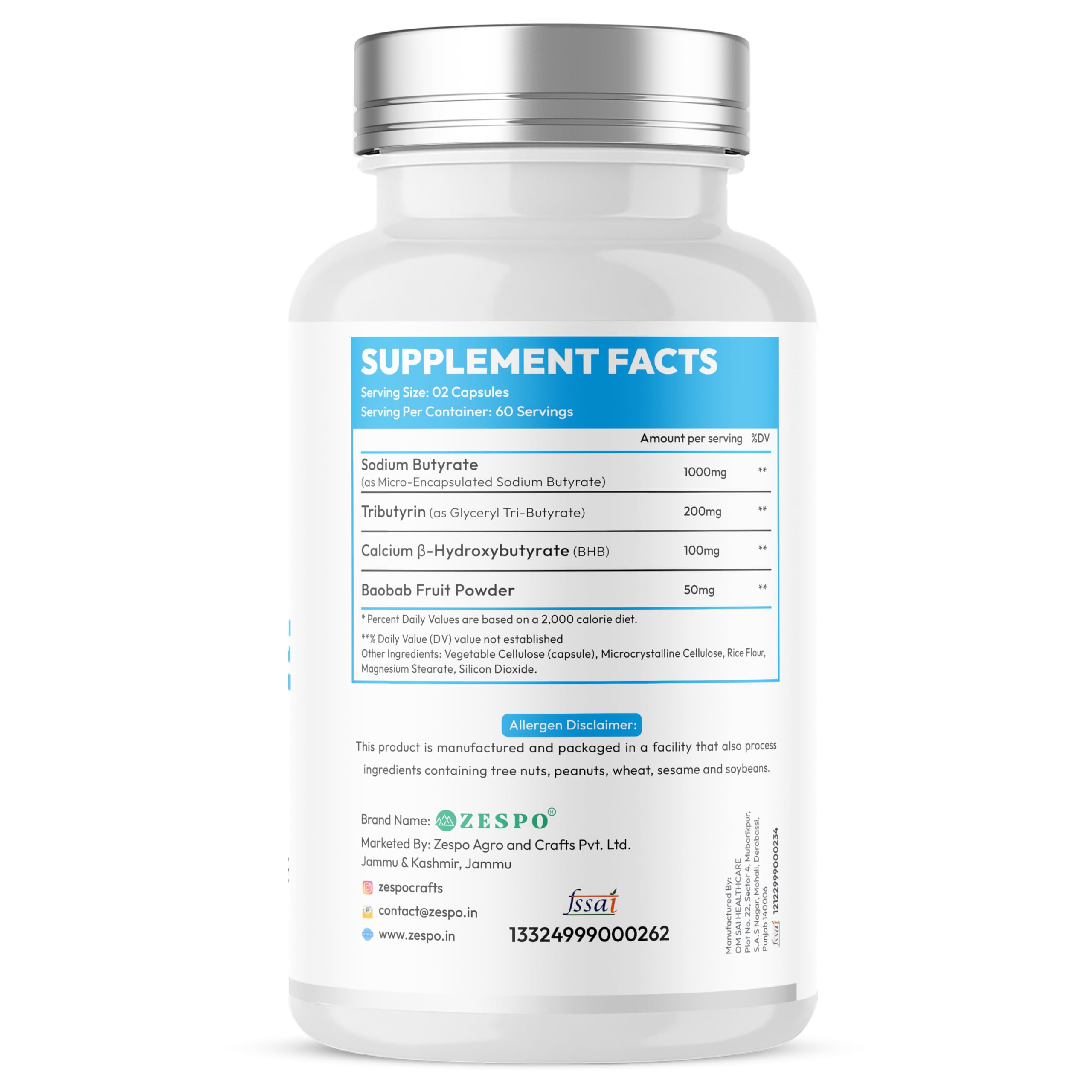 Zespo Micro-Encapsulated Sodium Butyrate 1000mg Postbiotic 120 Vegan Caps — Amazon image 7