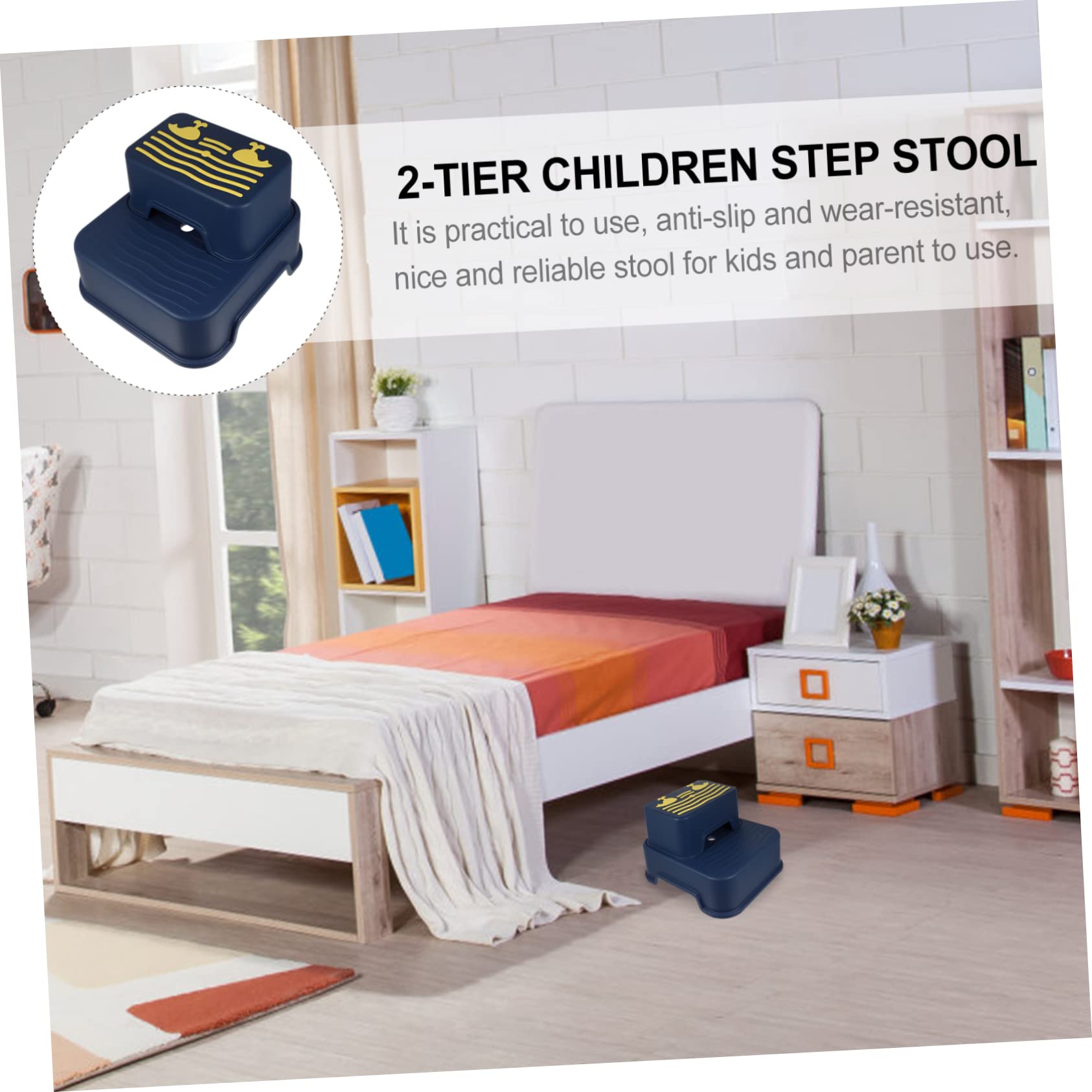 Sgabello Rialzato a 2 Livelli in Pp Tpe per Bambini Blu | Lavabo e Piano D’appoggio, Bordi Lisci e Superficie Antiscivolo, Uso Bagno e Toilette